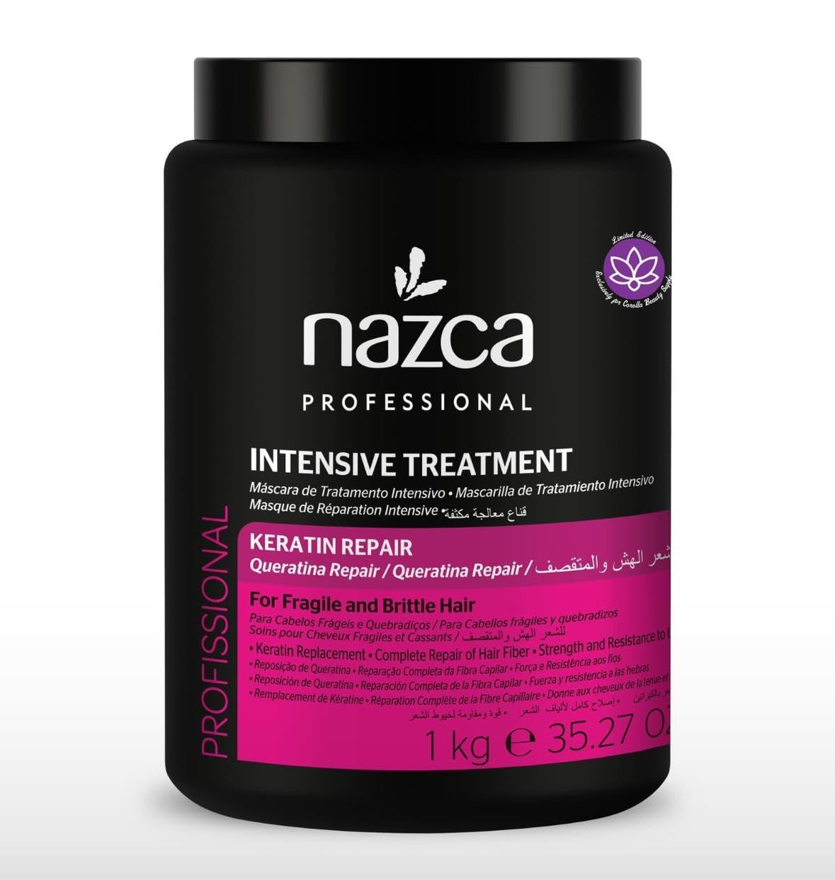 Professional Nazca Intensive Treatment for Fragile and Brittle Hair, Advanced Formula with 3D Keratin and Biofunctional Proteins | Restores Strength, Flexibility and Shine - (35.27fl oz)