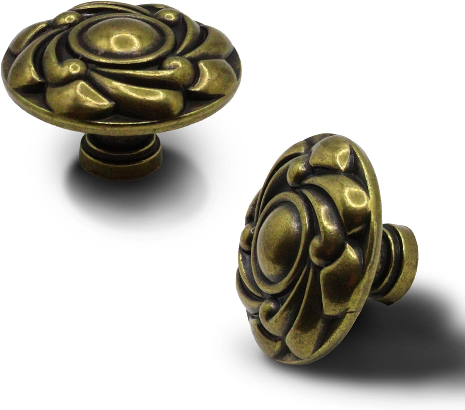 4 Pack Antique Brass Floral Swirl Cabinet Knobs, Vintage Rosette Drawer Pulls for Dresser, Cupboard, Wardrobe, Furniture Restoration