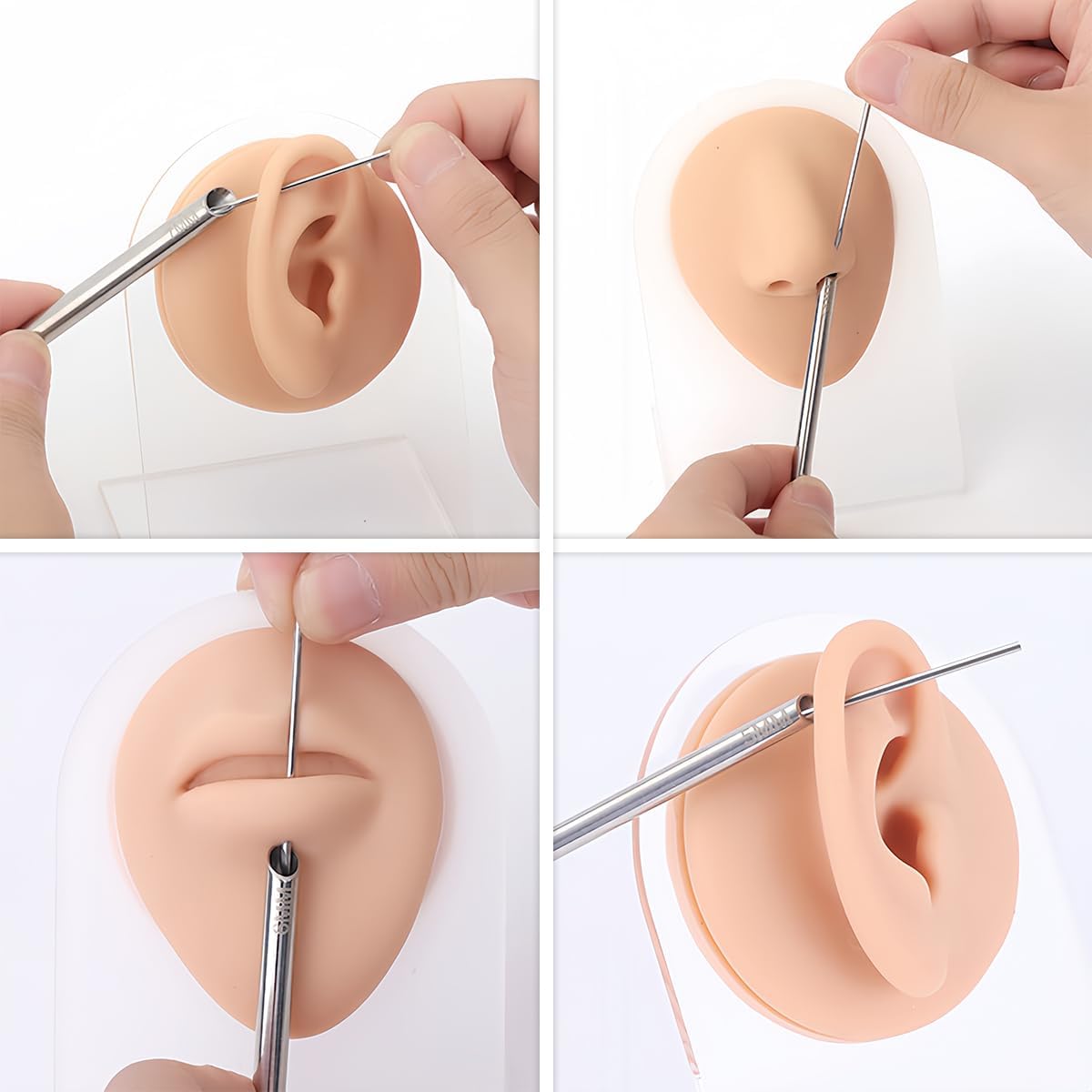 6pcs Piercing Needles, Stainless Steel Body Piercing Receiver for Ear Nose Navel Belly Piercing