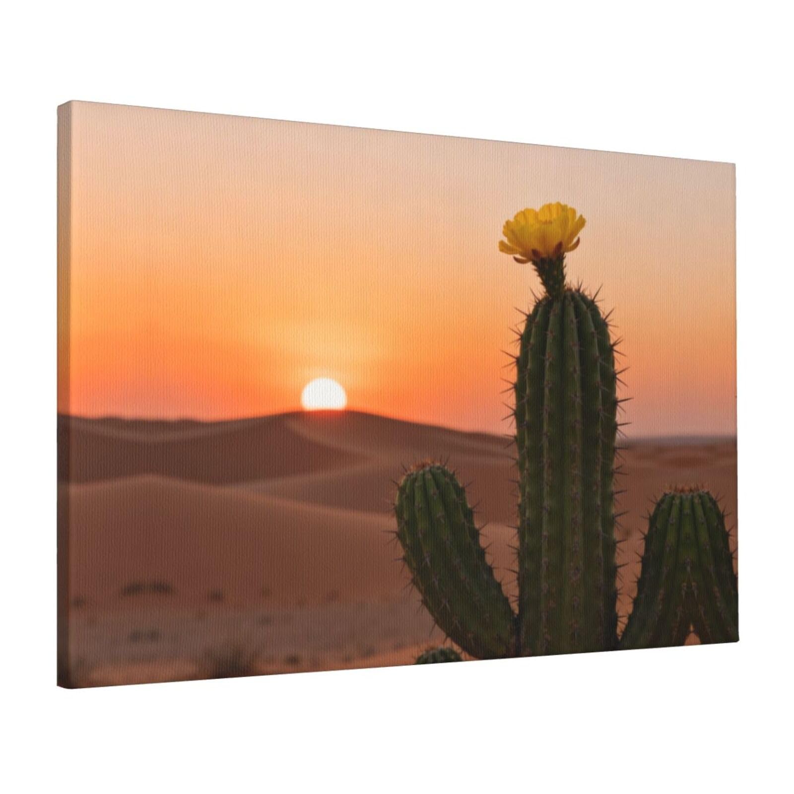 CNTDBU Desert Cactus Bloom Canvas Wall Art 16x24 Inch-Large Modern Painting Print for Living Room, Framed Ready to Hang Artwork for Bedroom
