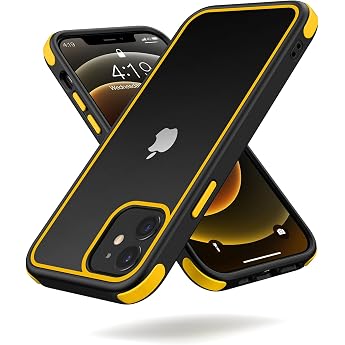 MobNano Ultra Hybrid Transparent Case for iPhone 12 Case iPhone 12 Pro Case Shockproof Bumper Transparent Mobile Phone Case Shockproof Drop Protection Silicone iPhone 12 12 Pro Case - Black/Yellow