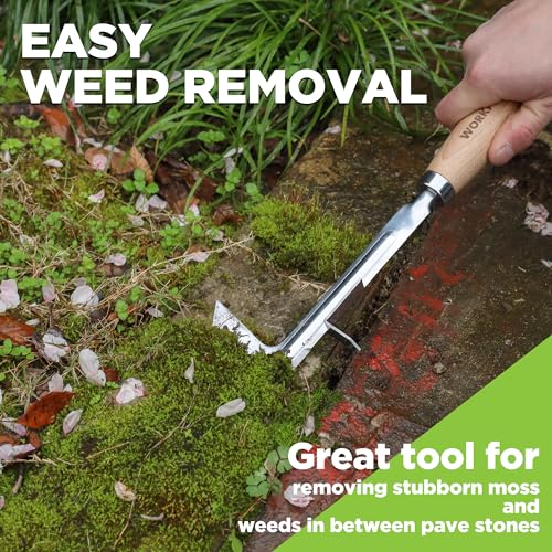 WORKPRO Narzędzia do pielenia 30 cm, ściągacz do chwastów i pęknięć, ręczny odchwaszczacz z ząbkowaną krawędzią, zadaszenie ogrodnicze do przegubów ogrodowych, trawnika, patio, chodnika i mchu