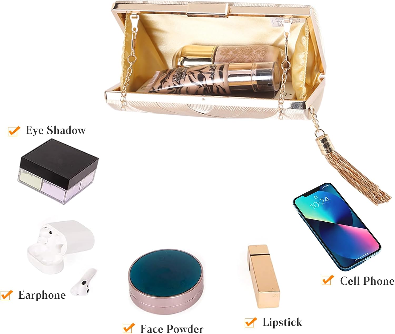 CORIOS Women Clutch Bag Evening Bag with Tassel Pendant Ladies Shoulder Bag Bridal Wedding Purse Elegant Fringed Handbag
