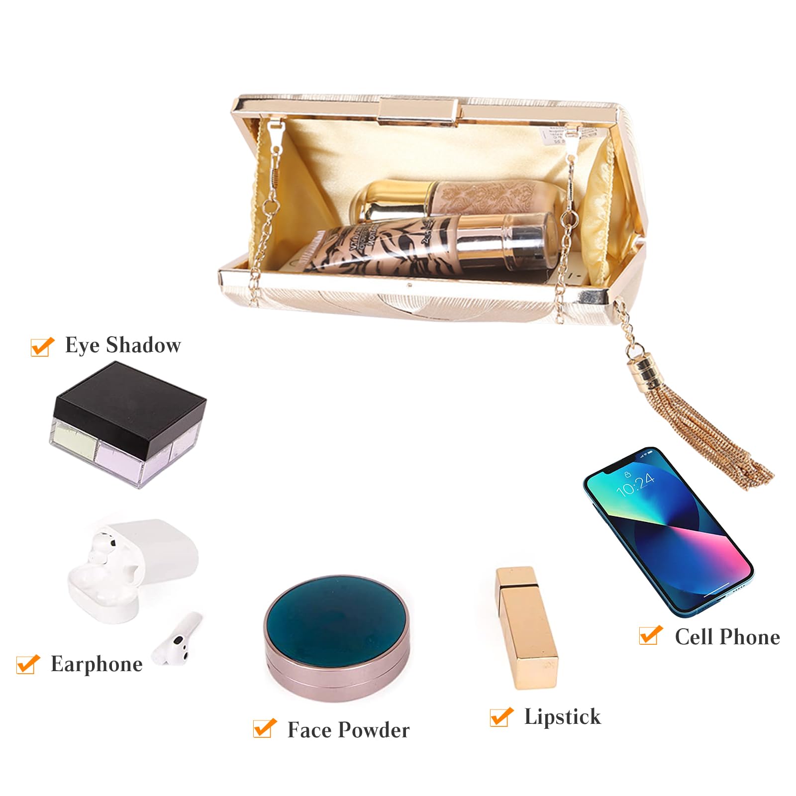 CORIOS Damen Abendtasche Fransen Clutch Tasche Elegante Schultertasche Kettentasche Tasche Luxurious Handtasche Hochzeit Brautbörse Klein Umhängetasche für Hochzeit Wedding Prom Party Silber
