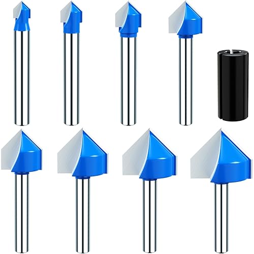 1/4 Inch Shank 90 Degree V Groove Router Bit Double Flute Chamfer and Bevel Bit Carbide Tipped Woodworking Tool CNC Engraving Bit- 1/4", 5/16", 3/8", 1/2", 5/8", 3/4", 7/8", 1"