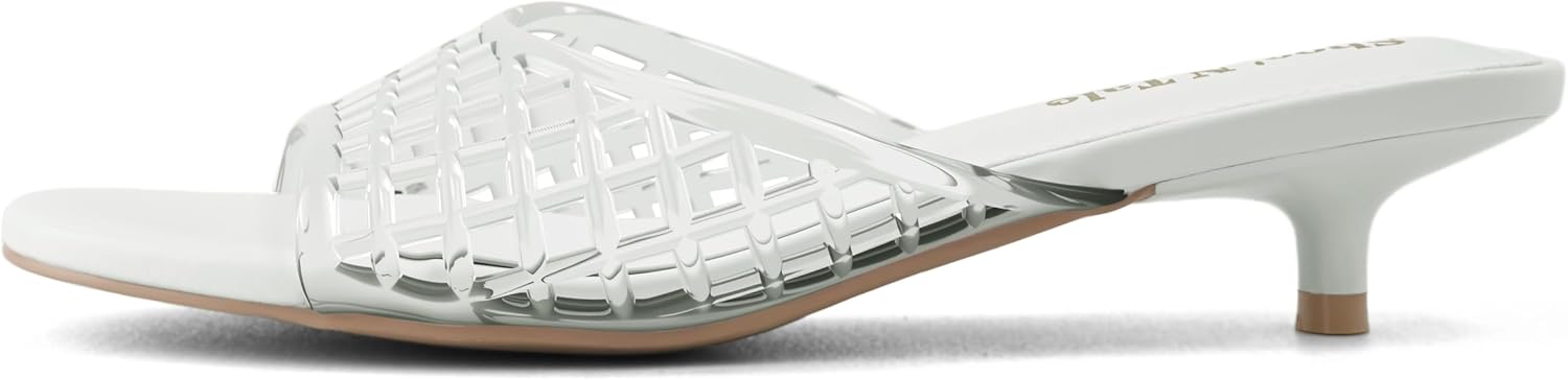 Shoe'N Tale Clear Heels for Women Kitten Low Heel Slides Sandals Round Open Toe Mesh Slip-On Mules - Image 3