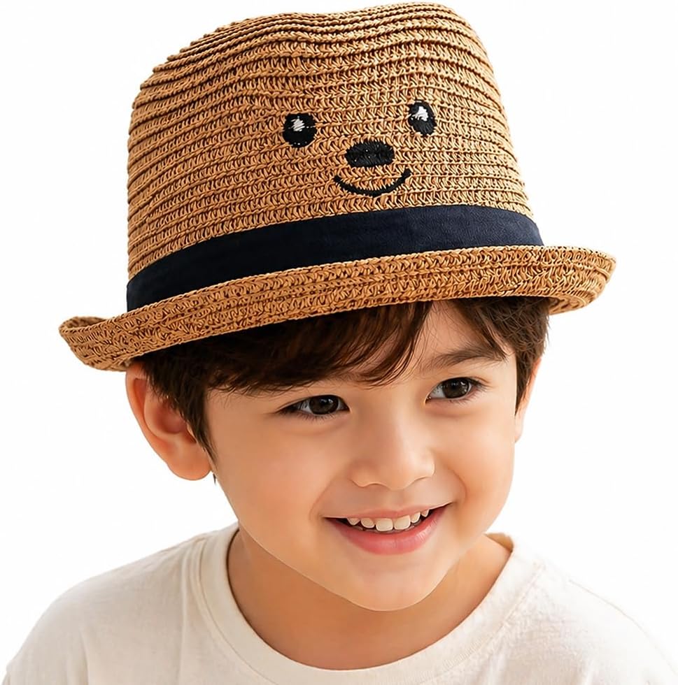 VRITRAZ Kids Straw Hat for Baby Boys & Girls | Printed Summer Sun Hat, Woven Wide Brim Beach Cap, Lightweight Breathable Holiday, Travel, Fancy Dress Fashion Hat for Children & Toddler (2-6 Year)