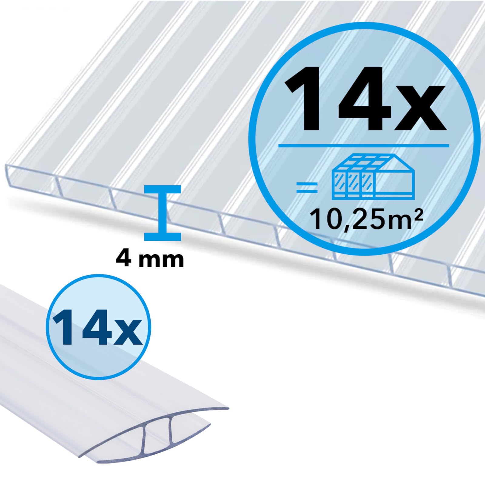 Plaques alvéolaires PVC translucide pour serre jardin véranda résistant UV étanche kit 14 plaques connecteurs 60,5 x 121 cm épaisseur 4 mm