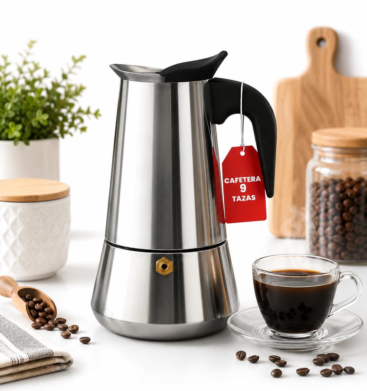 Italian Coffee Maker ~ Italian Induction Coffee Maker ~ Italian Stainless Steel Coffee Maker ~ Coffee Maker 9 Cups (450ml) ~ Coffee Maker ~ Compatible With All Types Of Cookers: Gas, Ceramic and Induction