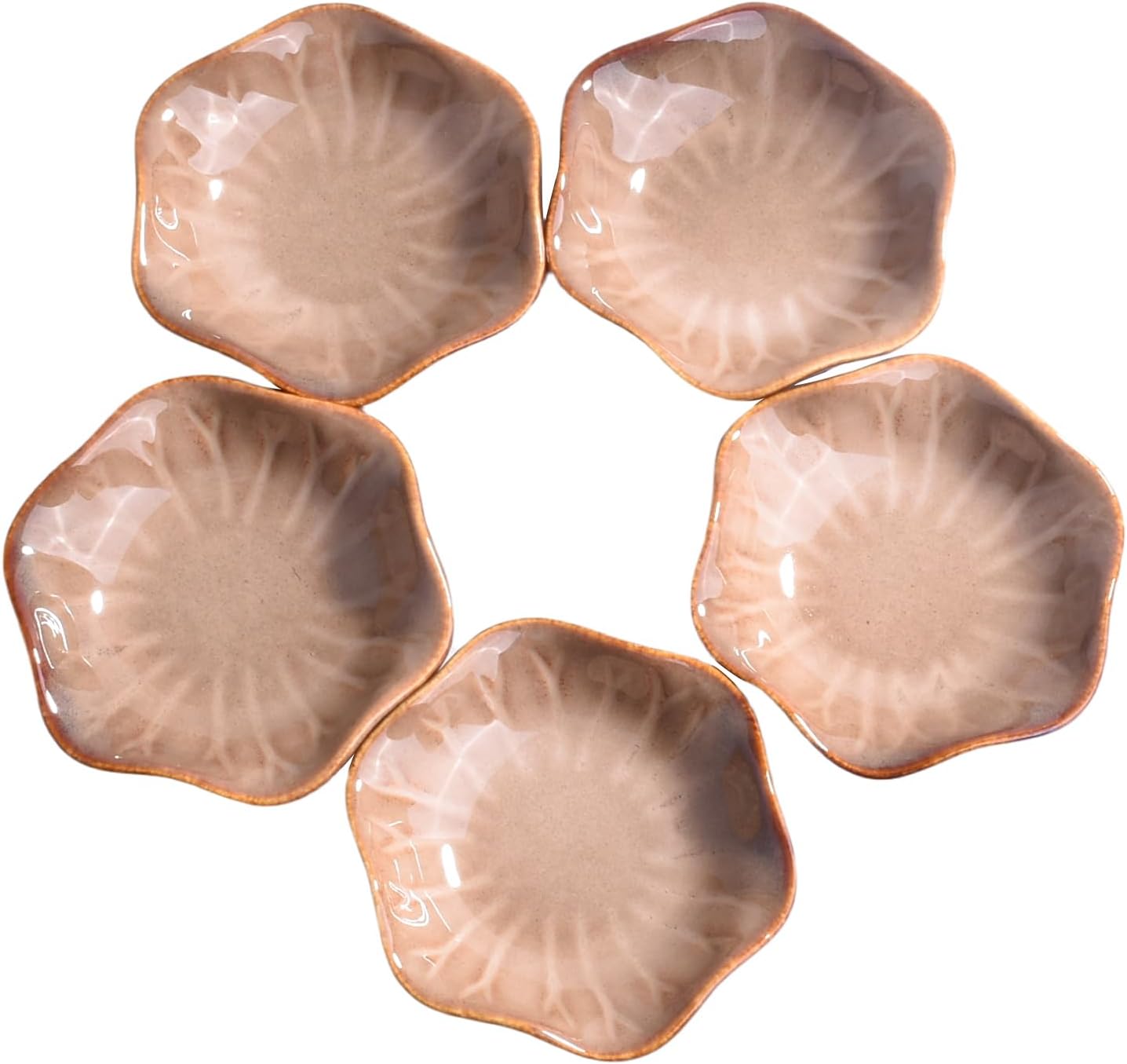 5-Piece Ceramic Flower Sauce Dishes, 3.97" Small Dipping Bowls for Condiments, Mini Appetizer Serving Plates Set for Sushi, Soy Sauce, Side Dishes and Snacks