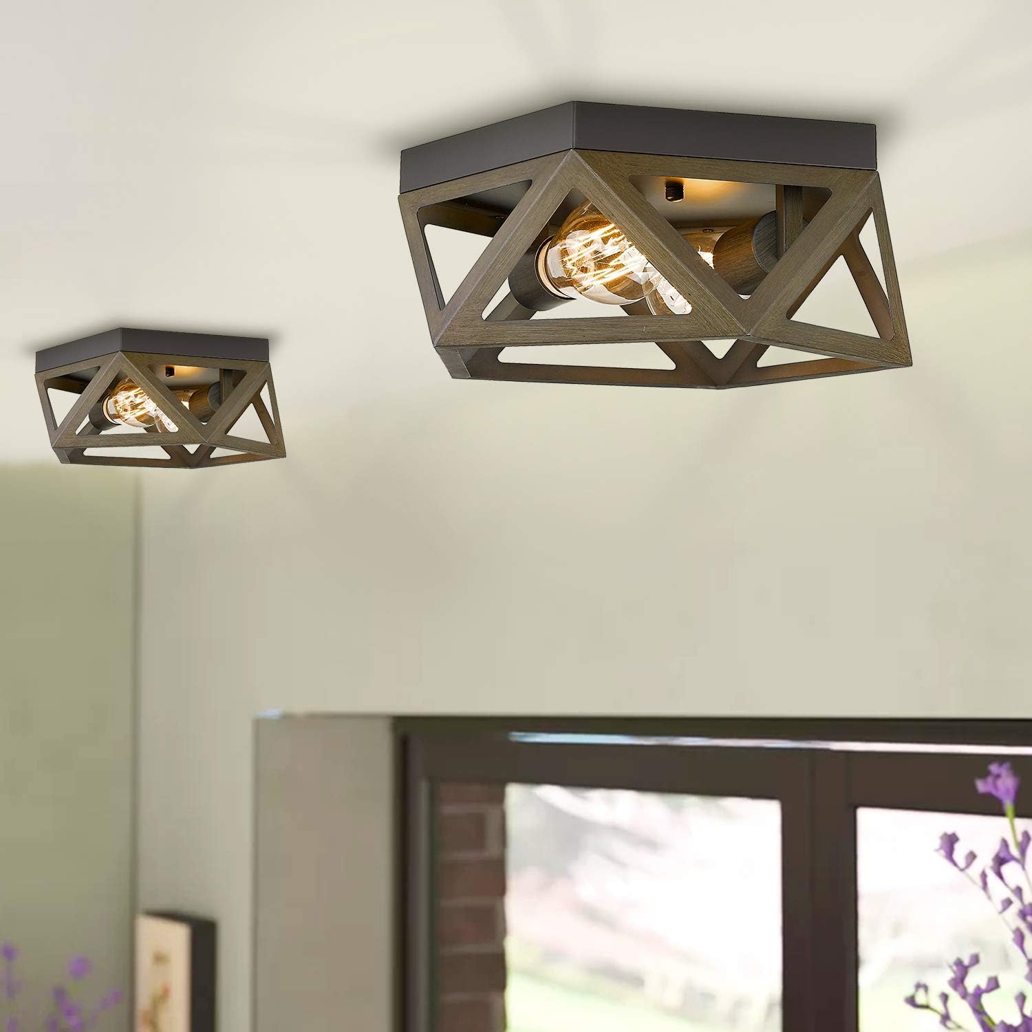 Exclusive Osimir 2-Light Industrial Ceiling Light Fixture, 12” Flush Mount Ceiling Lighting Fixture in Dark Bronze and Wood Finish, RE9173-2 Get Popular Offer Osimir 2-Light Industrial Ceiling Light Fixture, 12” Flush Mount Ceiling Lighting Fixture in Dark Bronze and Wood Finish, RE9173-2