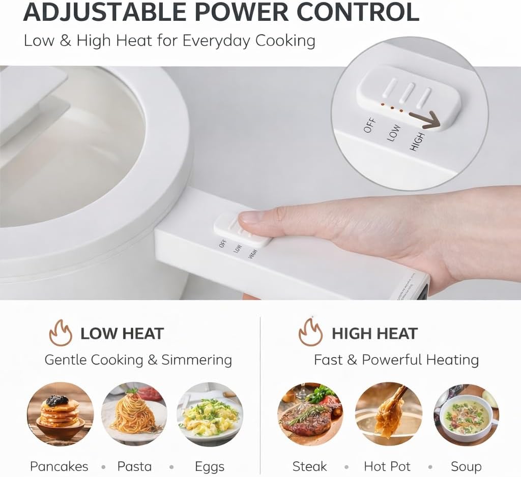 Electric Hot Pot 1.5L Mini Cooker with Steamer, Portable Ramen Cooker Multi-Function Cooking Pot for Dorm, Small Kitchen, Soup, Noodles, Rice