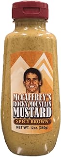 McCaffrey’s Rocky Mountain Spicy Brown Mustard Gluten Free 0 Calories, 0 G Fat, 0 G Carbs, 4 Simple Ingredients 12 ounce Squeeze Bottle Perfect for Hot Dogs, Burgers and More