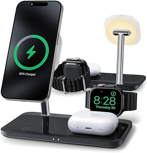 Estación de carga inalámbrica para iPhone 1615141312, soporte de carga 4 en 1 Mag-Safe para múltiples Apple Watch Series 9-1UltraSE y Airpods