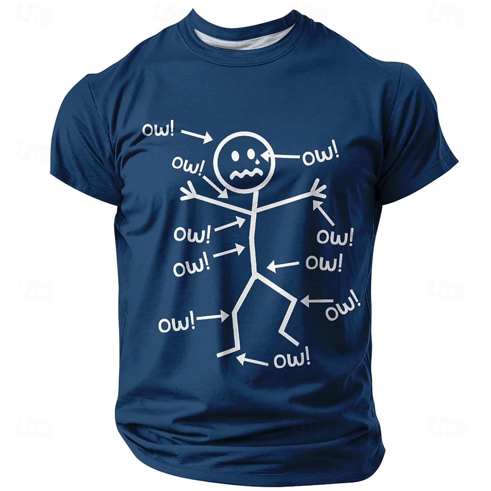 Character Men's T-Shirt Short Sleeve Crew Neck with Ow Print Funny Fun Motif Everyday Streetwear Leisure Shirt Graphic Shirt Summer Top Fun Shirt, blue, XXL