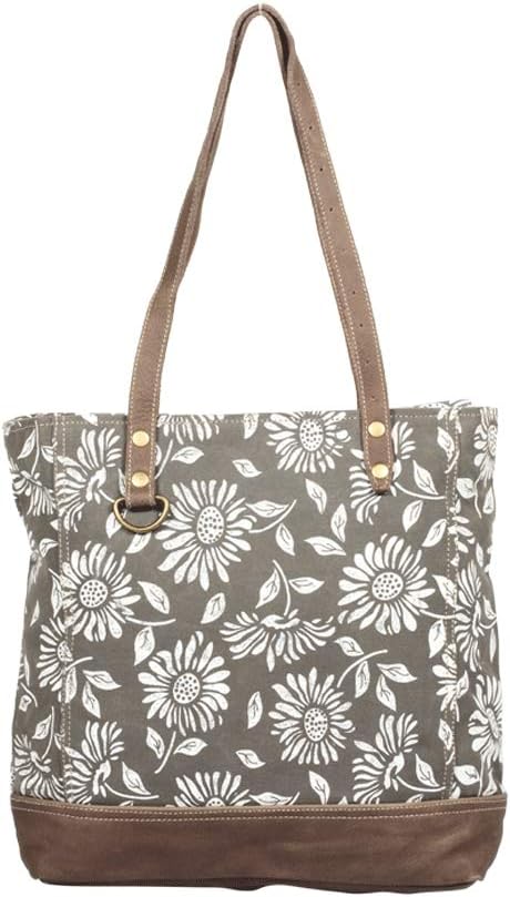 Sunflower Purse - Genuine Leather and Canvas Floral Purse with Flower Print Detailing, Flower Handbags for Women
