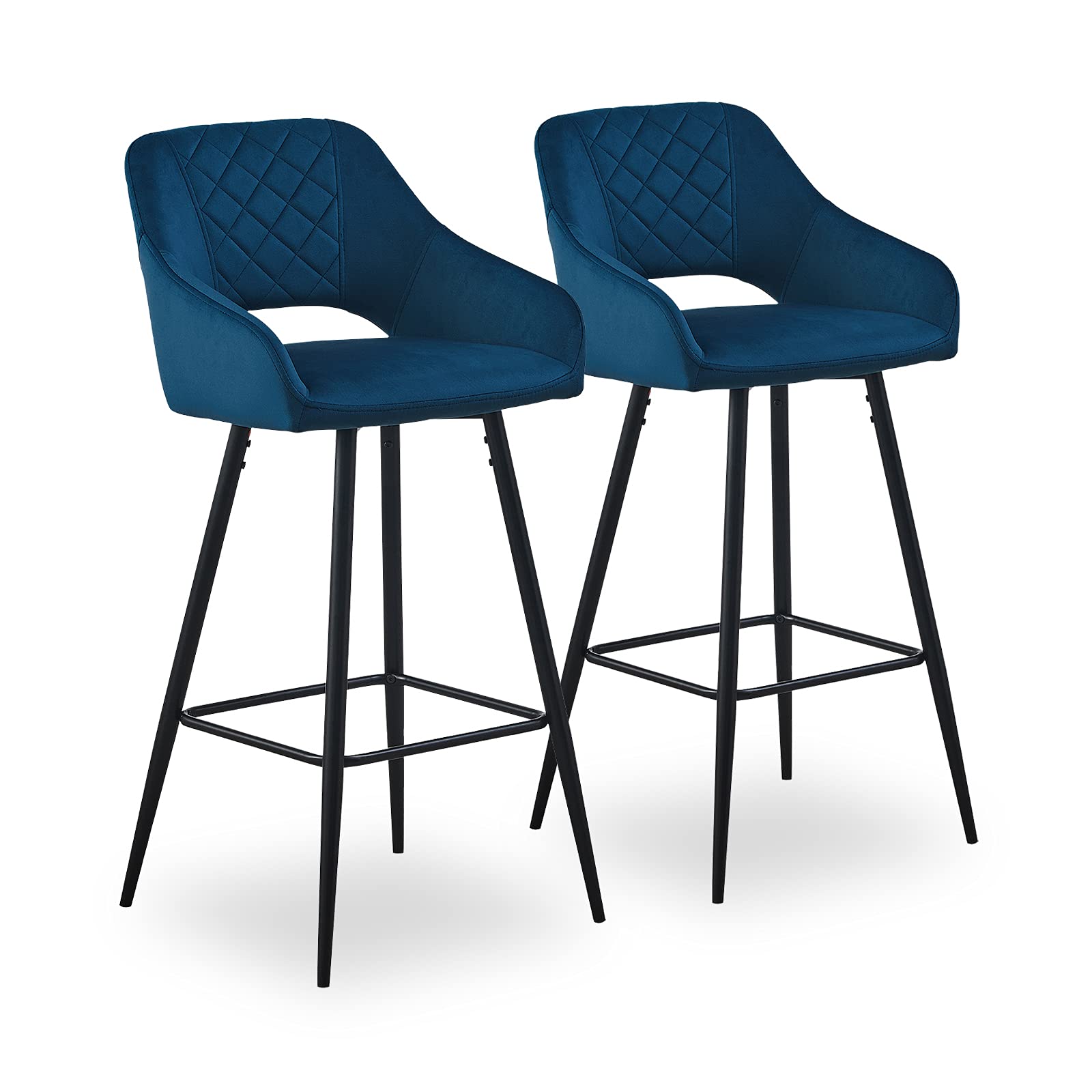 Buy CLIPOP Bar Stools Set of 2 Blue Velvet Upholstered Seat with