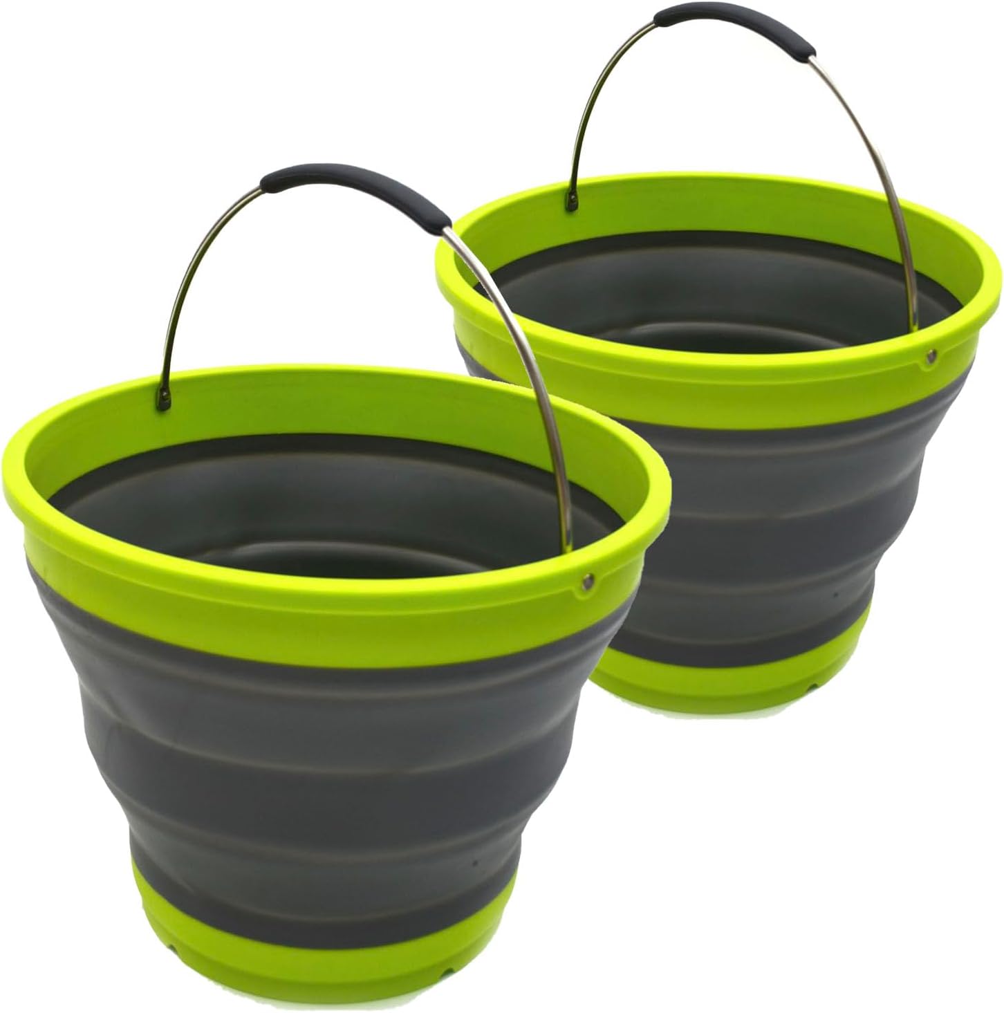 SAMMART Set of 2-10L/2.6 Gallon Collapsible Plastic Bucket - Foldable Round Tub - Portable Fishing Water Pail - Space Saving Outdoor Waterpot, Size 31cm Dia (2, Dark Grey)
