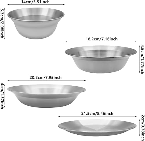Miniatura 3 de WBJKZJD Juego de platos y cuencos de acero inoxidable, apilables, para adultos y niños, cuencos reutilizables para aperitivos, platos de