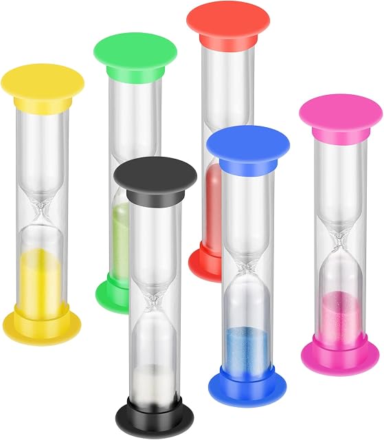 RosewineC 6 Pack Sand Timer for Kids, Colorful and Attractive Hourglass Sandglass Sand Clock Timers, 30s 1min 2mins 3mins 6mins 10mins Visual Tool for Classroom Game Home Office Kids Learning