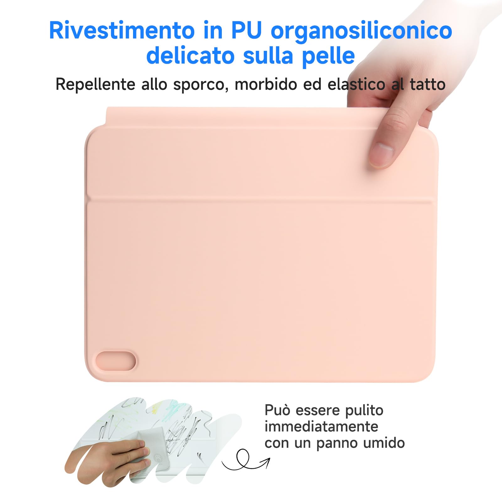 HOU Tastiera per iPad 10 Generation, Supporto Magnetico, Trackpad Muti-Touch, Retroilluminazione a 7 Colori iPad 10 Generation 2022 Cover Protettiva con Tastiera, Layout italiano, Rosa