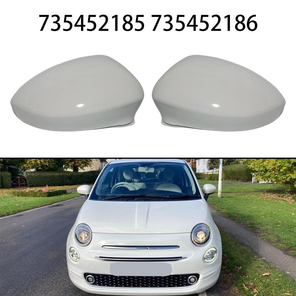 Carcasa para espejo retrovisor exterior, color blanco, compatible con FIAT 500 2007-2023 500C Grande Punto para EVO ABS Plástico Pieza de repuesto izquierda derecha