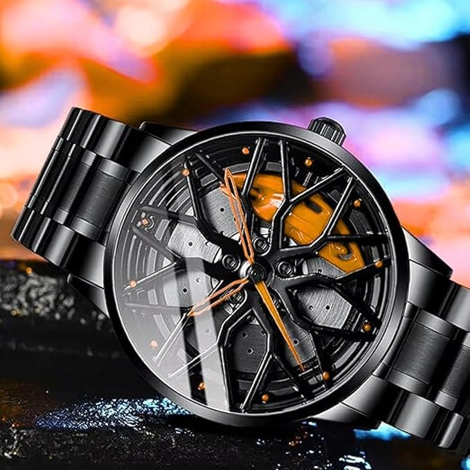Image of Men's Sport Quartz Watch Car Wheel Multicolour Dial Wheel Dial 360 Rotating Casual Fashion Stainless Steel Alloy Mens &Boy's Luxury Metal Gift Creative Watch