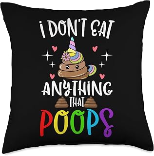 Women Vegan Plant Based Diet Veganism Gifts Funny Vegan Plant Based Diet I Don't Eat Anything That Poops Throw Pillow, 18x18, Multicolor