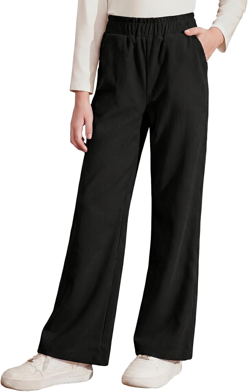 blibean Girls Corduroy Uniform School Pants with Elastic Waistband Size 6-15 Years