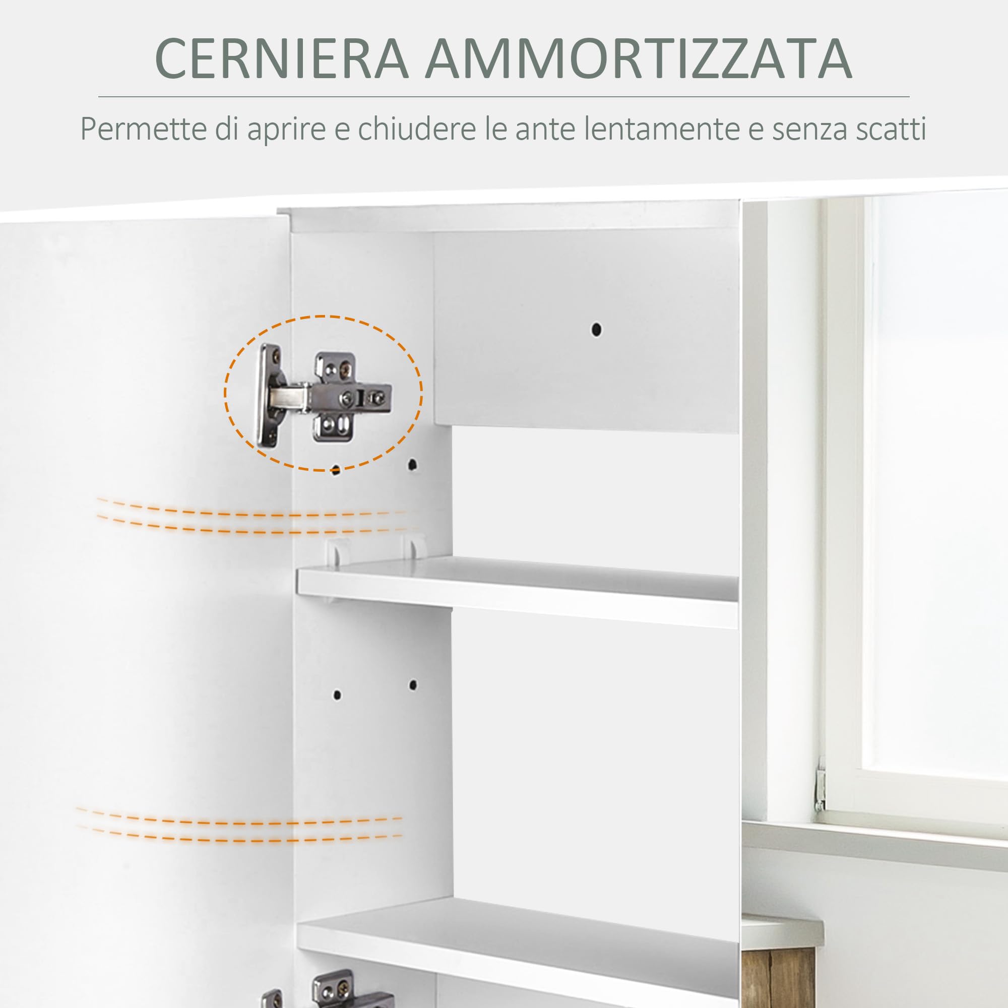 HOMCOM Specchio Bagno Contenitore con Ante a Chiusura Ammortizzata e Ripiani Regolabili, Specchiera Bagno con 3 Ripiani Interni in MDF e Vetro, 80x15x60 cm, Bianco