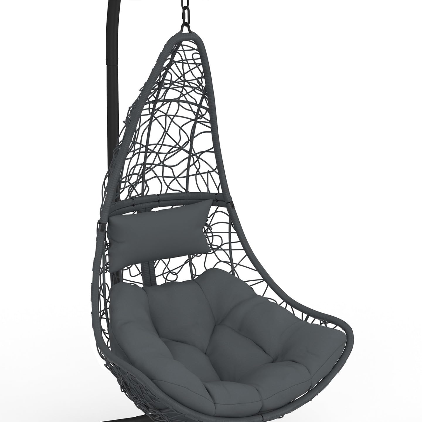 IDMarket - Silla colgante de media luna efecto ratán calado gris con cojín gris