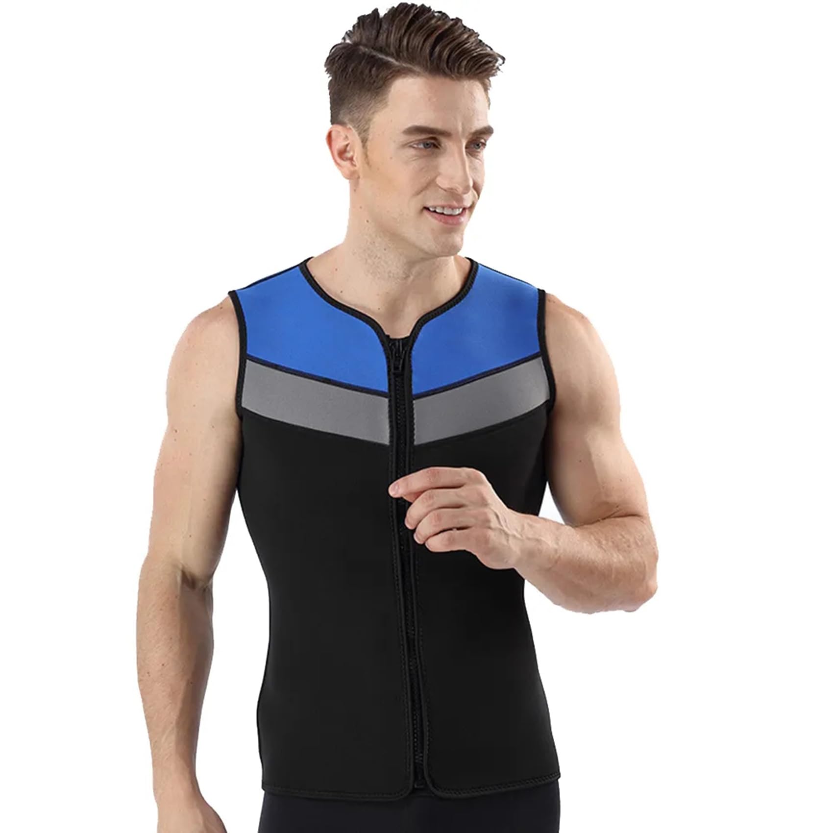 Gilet da Sub Elastico da Uomo, Muta da Sub in Neoprene da 3 mm Senza Maniche con Zip Frontale, per Immersioni subacquee Surf Snorkeling Nuoto