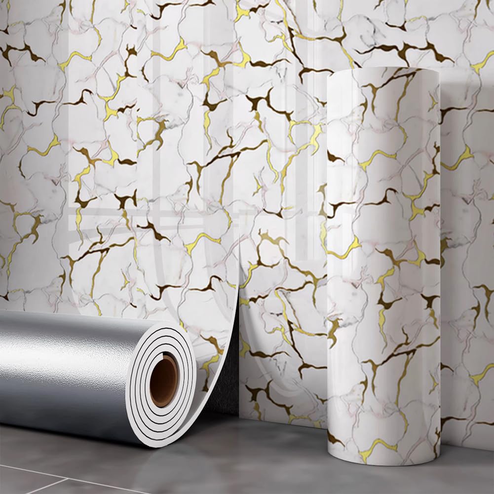 40x300cm Glossy Marble Peel and Stick Wallpaper,Waterproof Wall Sticker Waterproof Self-Adhesive Vinyl Wallpaper for Kitchen Bathroom Worktop (White3)