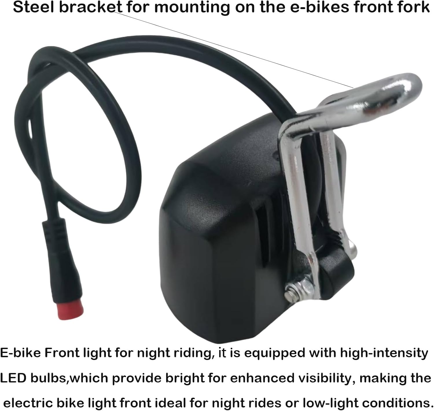 EBike Headlight 2 Pin Male Waterproof Connector Compatible for 24V 36V Folding Mountain Bike LED Bulb Front Light for E-Scooter Night Riding 3W 33 in Cable