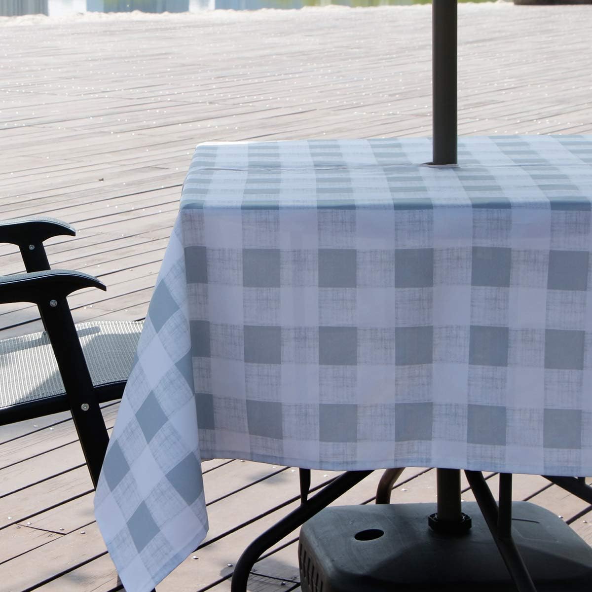 AooHome Buffalo Plaid Rectangular Tablecloth, Fabric Water Resistant Spill-Proof Table Cover with Zipper and Umbrella Hole for Family Gathering, Machine Washable, Heavy Duty, 60x84 Inch, Grey
