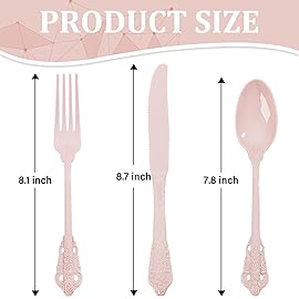 WDF 120 Pieces Heavy Duty Pink Plastic Silverware - Pink Plastic Cutlery Set - Disposable Utensils - Disposable Flatware Includes 40 Forks, 40 Spoons, 40 Knives for Party, Wedding, Valentine\'s Day