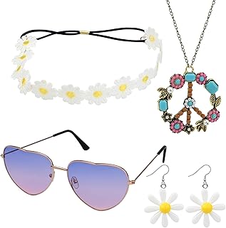 Hippie Women Accessories Set 4Pcs 70s Fancy Dress for Women 