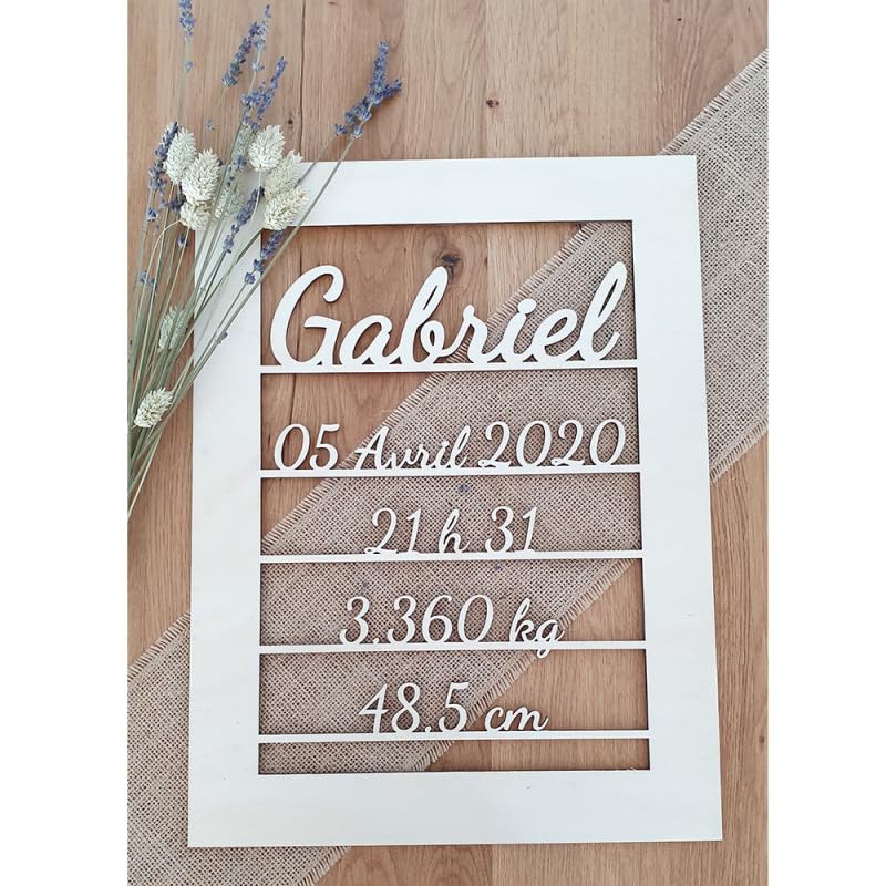 Affiche de naissance bois 30x40 déco chambre bébé épurée