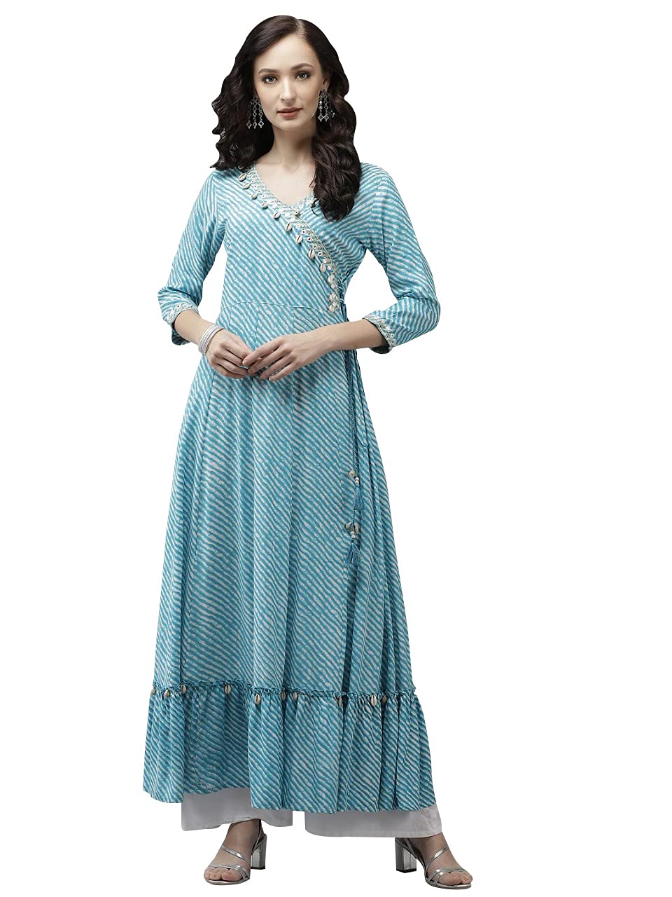 YUFTAWomen Turquoise Blue Leheriya Printed Kurta(9201DRSBL_)