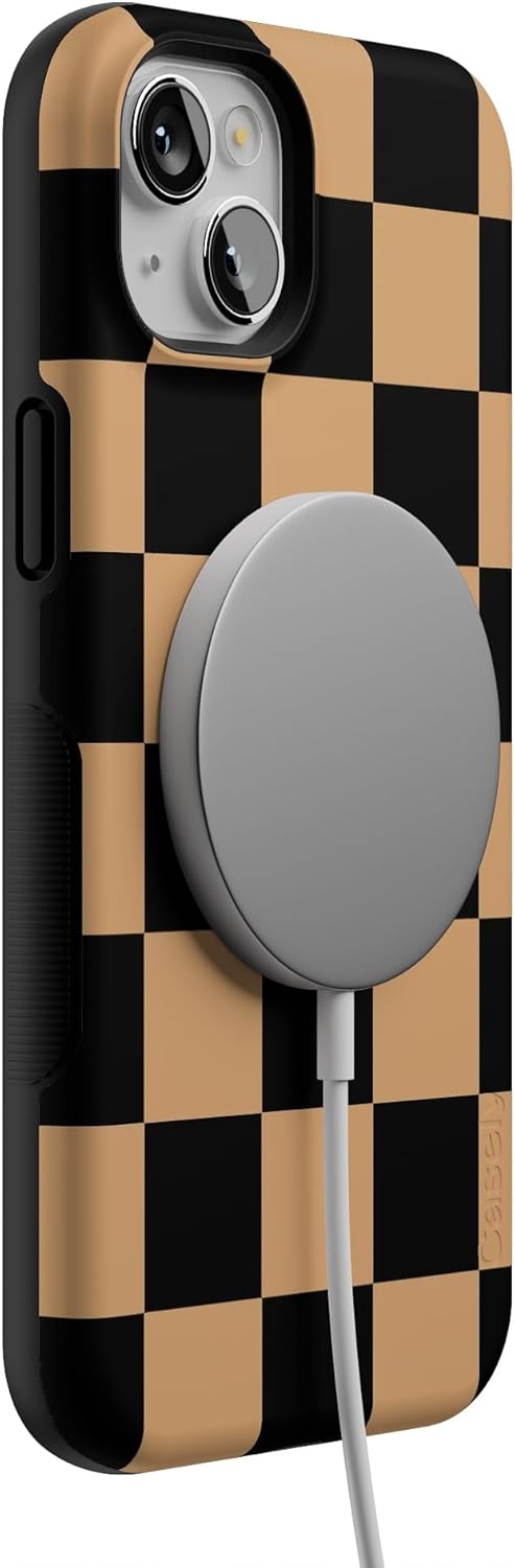 Casely iPhone 14 Case | Fit Check | Black & Brown Checkerboard | Bold Protective Design | MagSafe Compatible Design - Image 6