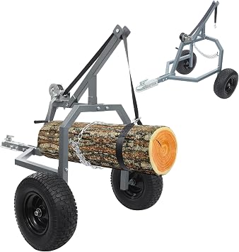 24 ATV Log Skidding Arch with Manual Winch & Chain, 1500 lb Capacity Log Skidder Dolly, 16" Inflatable Wheels, Heavy Duty Steel Log Arch for Farm, Firewood & ATV Hauling Silver