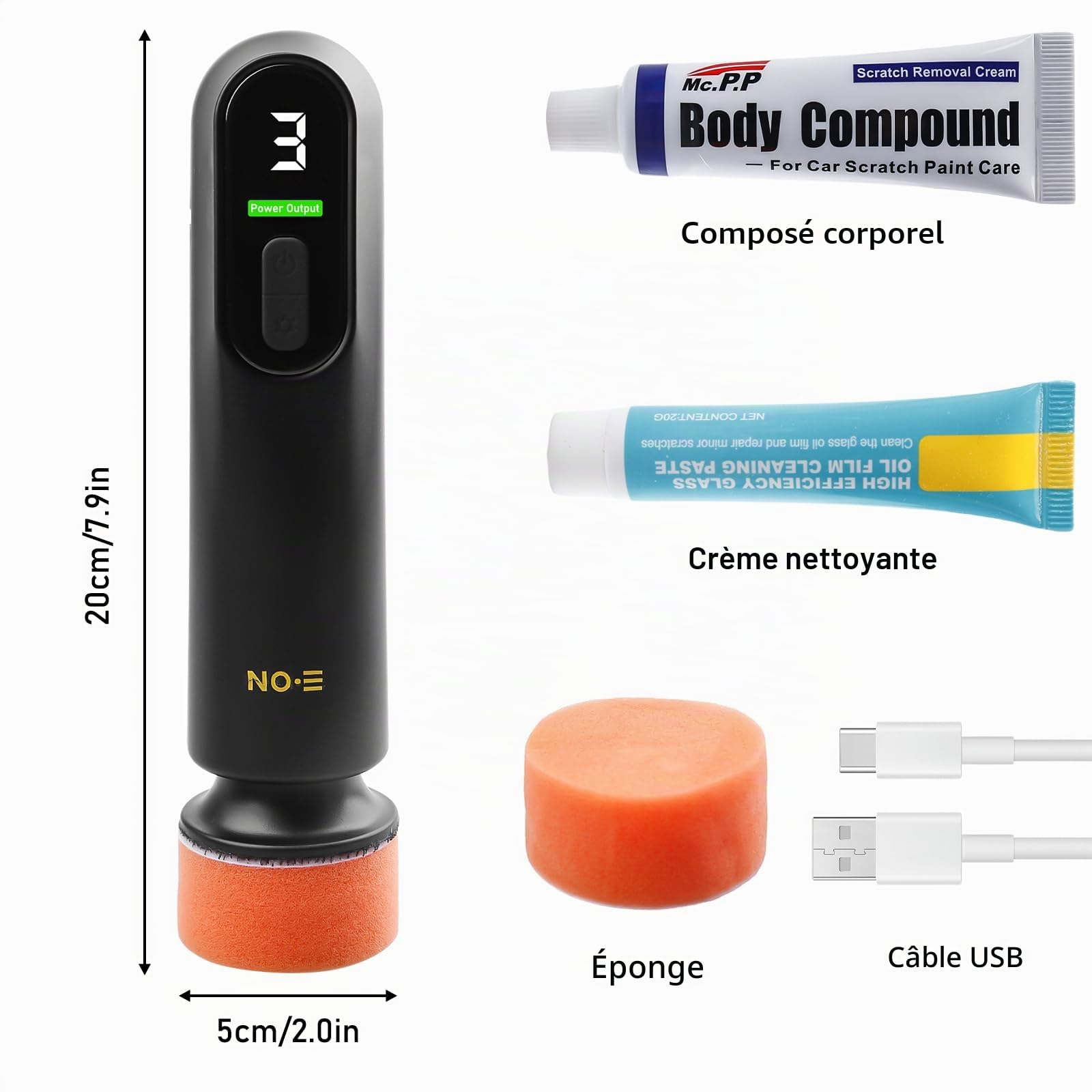 Kit de polisseuse automatique, polisseuse de réparation de rayures pour voiture, polisseuse portable rechargeable sans fil pour l'entretien des voitures, cirage, rayures de voiture et pare-brise