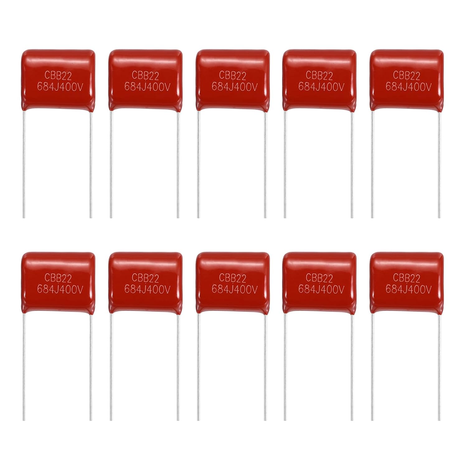 MECCANIXITY 20 Pcs Metallized Polypropylene Film Capacitors, CBB21/CBB22 400V 684J 0.68UF Capacitors Assortment Kit for Electronics Appliances and Energy Saving Lamps, Red