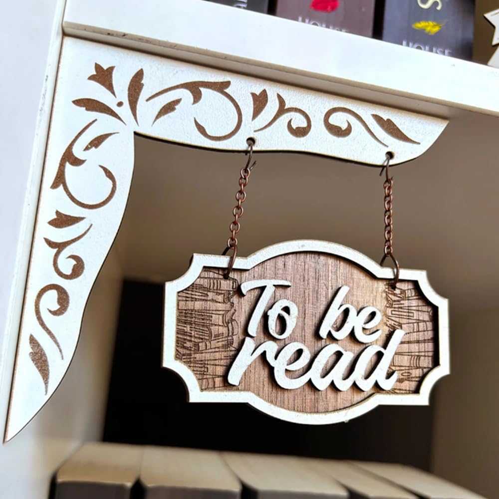 To be Read Bookshelf Library Sign With Corner Holder, Wood Bookshelf TBR Signs, Bookshelf Genre Hangers, Bookshelf Sign Charms, Book Lover Gift, and Reader Gift
