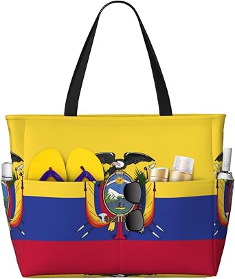 Ecuador Flag Water-Resistant Beach Bag,Foldable Large Tote for Travel Gym Camping