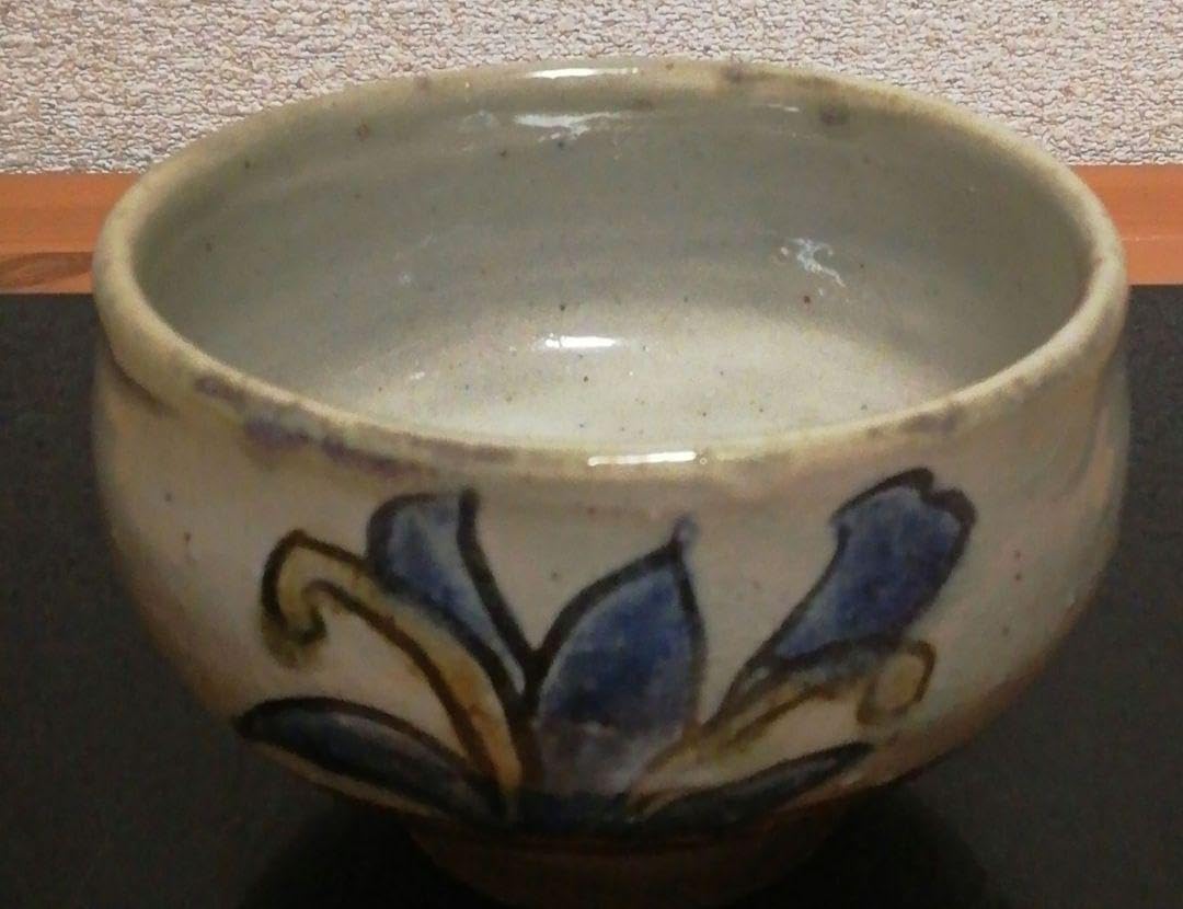 茶碗京薩摩平安 香菊造 菖蒲 京焼 清水焼 共箱 お茶道具 時代物骨董