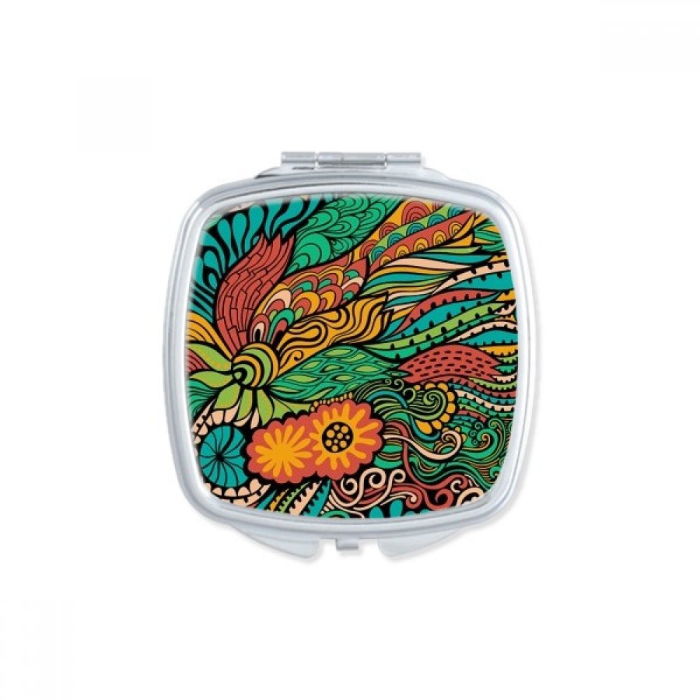 Miroir de poche carré fleurs colorées abstrait et compact pour maquillage