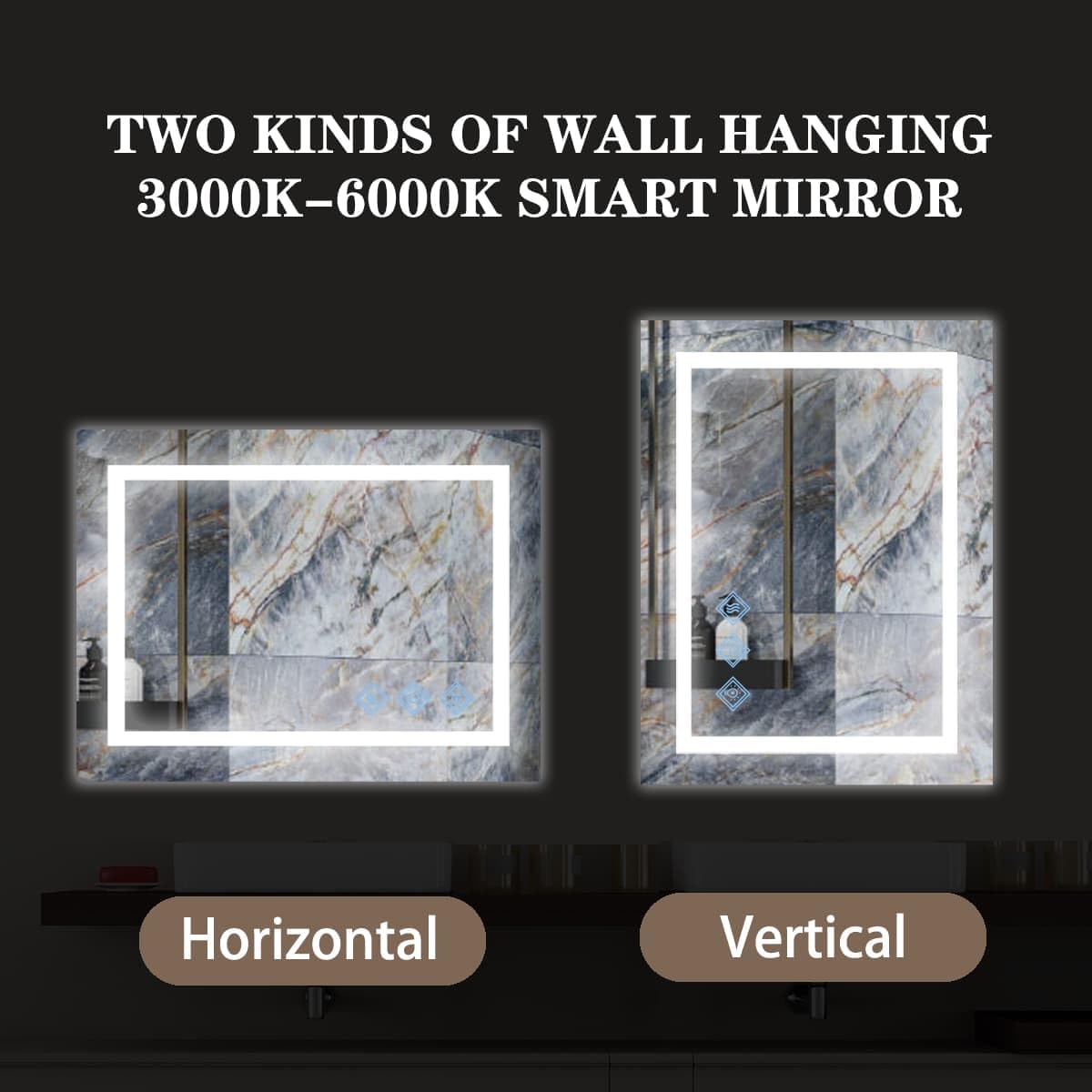 40"x30"x1.18" Gold LED Bathroom Mirror, 3000K-6000K Adjustable Color Temperature, Front & Backlit Dimmable Vanity Mirror, Anti-Fog Wall Mounted Lighted Mirrors for Modern Bathroom