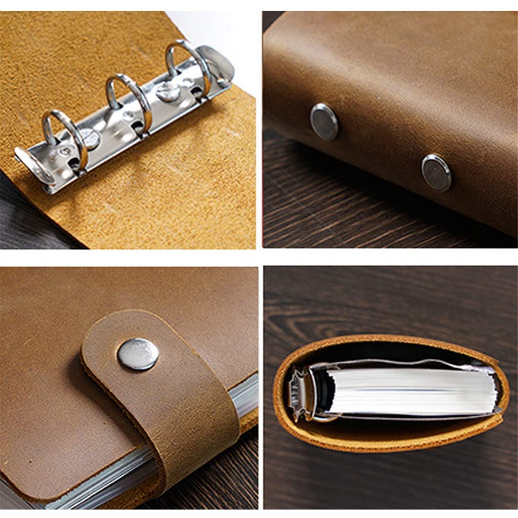 QERTYHKK Retro Journal Crazy Horse Leather A9 3 Rings Mini Diary Weekly Planner Loose-leaf Hand Account Cowhide Notepad Portable Memo pad image 5