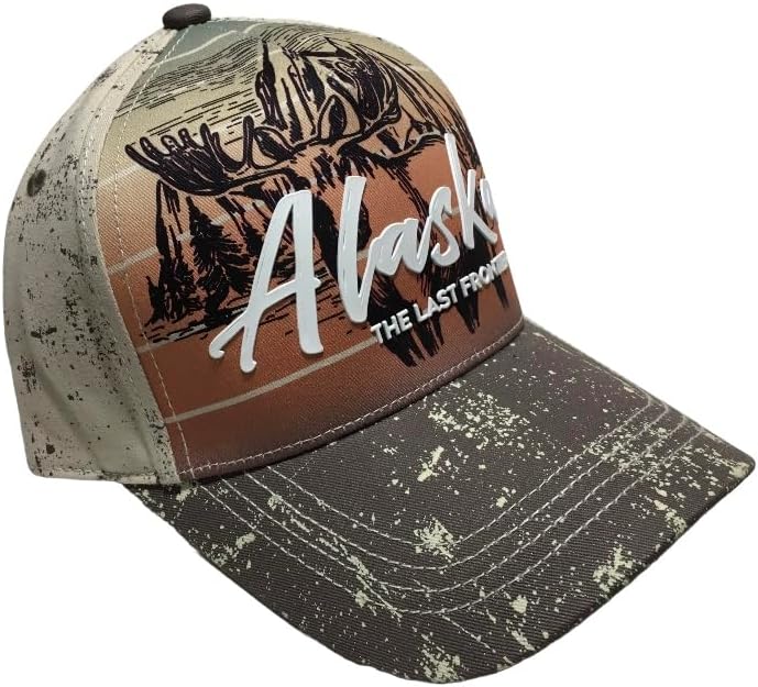 Robin Ruth Quality Ball Cap Hat Raised Alaska Moose Print Brown Tan - Image 6